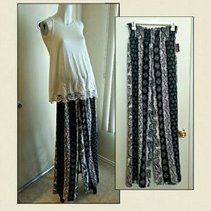 🌞 Printed Pants Elastic Waist Wide Leg Pants Sz M